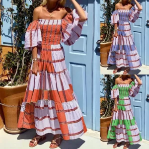 luxury women's elegant dress Womens Mexican Floral Print Off Shoulder Maxi Dress dresses for women 2024 wedding guest summer - Image 1