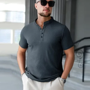 New Men's Business Casual Short Sleeved Bone Flower Solid Color POLO Shirt Fashion Breathable Comfortable Summer Versatile Top - Image 6