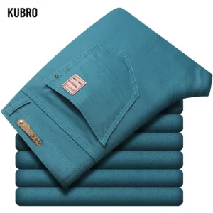 2024 Autumn New Men's Bright Stretch Fit Jeans Trendy Denim Straight-leg Trousers Male Red Lake Blue Yellow Trousers - Image 1