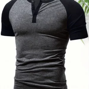 2025 Summer New Men'S Casual Henley Neck Short Sleeve T-Shirt breathable sports street fashion top - Image 1