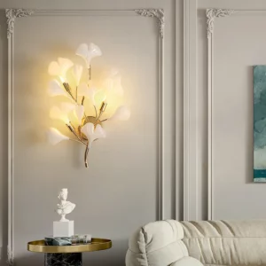 Romantic Flowers Foyer LED Wall Lamp Ceramics Leaf Bedroom Hotel Sconces Art Decorate G9 Bulb Gold Metal Lighting - Image 5