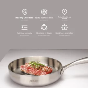 Three layer steel frying pan, high-end thickened frying pan, household exquisite small pan, flat steak frying pan, stir fry pan - Image 1