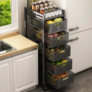 Shelf can draw cabinet vegetable seasoning basket drawer type floor-to-ceiling multi-layer slotted storage kitchen storage - Image 4