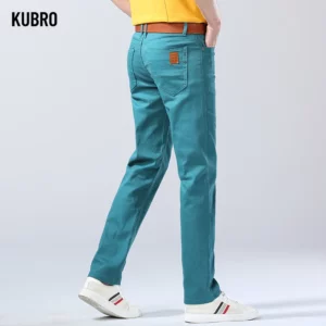2024 Autumn New Men's Bright Stretch Fit Jeans Trendy Denim Straight-leg Trousers Male Red Lake Blue Yellow Trousers - Image 4