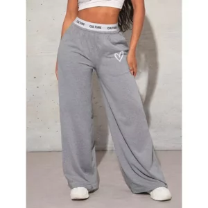 Women's Trousers Casual Loose Love Printed Webbing Women's Wide Leg Drag Pants Fashion Female Clothing - Image 5