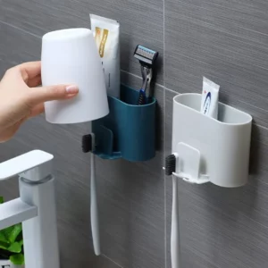 Toothbrush Holder Punch-free Wall-mounted Toothbrush Holder Shaver Toothpaste Mouthwash Cup Storage Rack Bathroom Accessories - Image 2