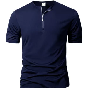 Summer Men's Short Sleeve Solid Color Zipper Collar Shirt Casual Sports T-Shirt Streetwear Daily Outdoor Activities Men's Top - Image 3