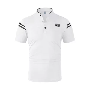 2025 New Men's Casual Fashion Solid Color Short Sleeved Polo Shirt Stand Up Collar Versatile Comfortable Top - Image 3