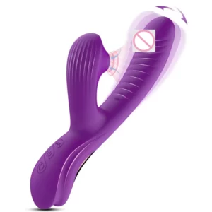 QINYU Vagina Sucking Swinging 2-in-1 Rabbit Vibrator G-Spot Stimulator Dildo Vagina Massager Clitoral Suction Cup Vacuum Sex Toy - Image 1