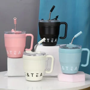 480ml Coffee Cup with Straw Lid Stainless Steel Thermos Mug for Hot Cold Drinks Water Tea Milk Office Outdoor Portable Bottle - Image 2