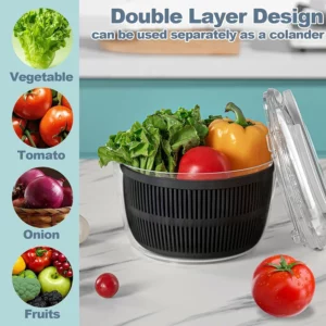 LMETJMA 3L Salad Spinner Large Salad Sowl With Lid One-handed Easy Press Salad Spinner Washer Dryer Drainer Mixer JT249 - Image 4