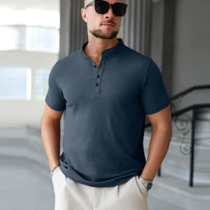 New Men's Business Casual Short Sleeved Bone Flower Solid Color POLO Shirt Fashion Breathable Comfortable Summer Versatile Top - Image 5