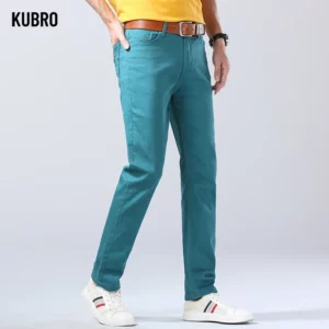 2024 Autumn New Men's Bright Stretch Fit Jeans Trendy Denim Straight-leg Trousers Male Red Lake Blue Yellow Trousers - Image 3