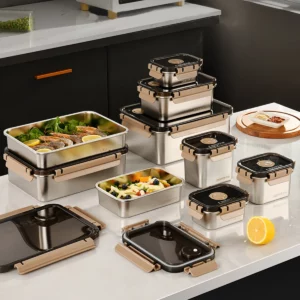 WORTHBUY 304 Stainless Steel Food Fresh-keeping Box Refrigerator Food Preservation Box Leak-proof Sealed Food Storage Container - Image 1