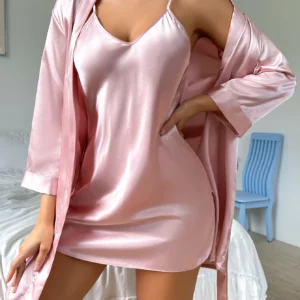 Women's Satin pajama Set Cozy Robe with sexy Skirt two-piece light pajama set - Image 4