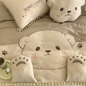 Cute Cartoon Bear Applique Embroidery 100% Cotton Child Bedding Set Single Quilt Cover Bed Comforter Cover Bed Sheet Pillowcases - Image 2