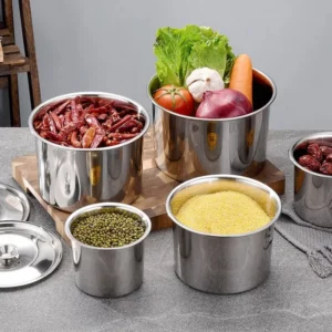 Stainless Steel Basin with Lid Metal Bowl Sauce Serving Dish Metal Bowl with Cover Metal Bowl with Cover Containers with Lids - Image 4