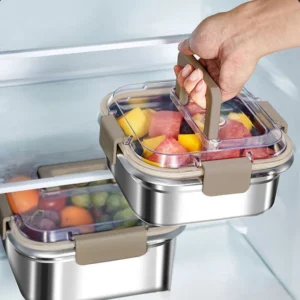 Stainless Steel Fresh-keeping Box Kitchen Household Food Grade Refrigerator Storage Box with Lid Frozen Meat Storage - Image 1