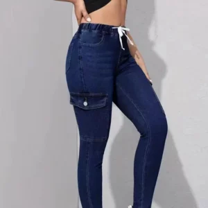 Women's multi-pocket elastic jeans, high-waisted skinny ankle jeans - Image 3