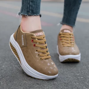Ladies Casual Sports Shoes Breathable Comfortable Wedge Heel Thick Sole Sneakers Lace-up shoes - Image 1