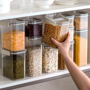 BPA Free Plastic Cereals Jar, Clear Food Storage Container, Multipurpose Stackable Kitchen Pantry Organizer, Preserving Bin - Image 2