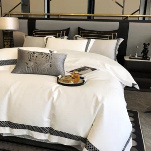 White 1000TC Egyptian Cotton Luxury Hotel Style 4Pcs Bedding Set Broad Side Embroidery Duvet Cover Set Pillowcases Bed Sheet Set - Image 2