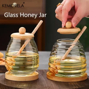 KEMORELA Glass Honeycomb Tank Kitchen Tools Honey Storage Container with Dipper and Lid Honey Bottle for Wedding Party Dining - Image 1