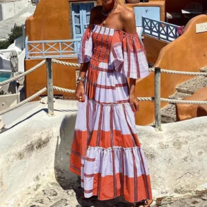 luxury women's elegant dress Womens Mexican Floral Print Off Shoulder Maxi Dress dresses for women 2024 wedding guest summer - Image 5