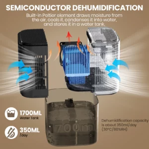 Portable Dehumidifier With 35 Ounces Capacity, Silent Operation, With Romantic Colorful Lights, Timer Switch - Image 3