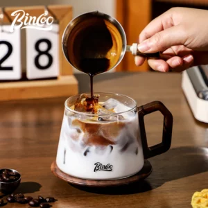 BINCOO 340ML Transparent Heat-resistant Espresso Cup Glass Coffee Mug with Wood Handle Cappuccino Latte Tea Water Cups Set Gift - Image 2