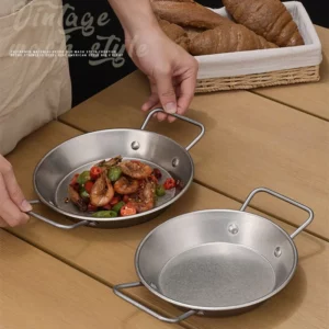 Retro 304 Stainless Steel Flat Pans Seafood Plate with 2 Ear French Fries Trays Kitchen Barbecue Amphora Snack Saucepan - Image 2