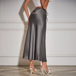 Skirts Women 2024 high quality summer style high waist tie solid color ankle length skirt Women's clothing LDM6649 - Image 3