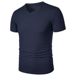 Summer Men's Short Sleeve Muscle T Shirts Stretch V Neck Bodybuilding Lightweight Streetwear Workout Tee Shirts Ribbed Shirt - Image 4