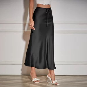 Skirts Women 2024 high quality summer style high waist tie solid color ankle length skirt Women's clothing LDM6649 - Image 5