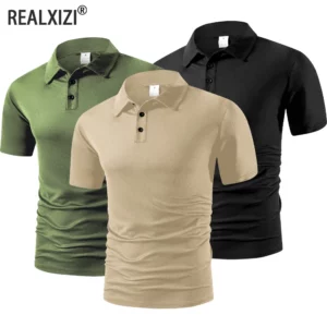 Summer Men's Short Sleeve Polo Shirt Solid Color Button Tshirts Lightweight Lapel Streetwear Men Breathable Basic Polo Shirt - Image 1