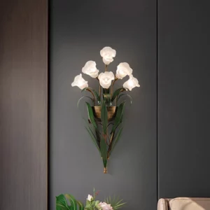 Creative White Pink Flower Wall Light French Rural Leaf Bedside Lamp Living Room Homestay Europe Pastoral Home Decor Lighting - Image 3