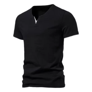 Men's T-shirt Summer Henley V-neck Short Sleeve Men Casual Slim Fit Basic Loose Fitness Sports Breathable Top - Image 2