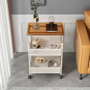 Metal Snack Storage Cart Mobile Sofa Side Table with Wheels Compact Living Room Storage Holder Bedside Glass Coffee Table - Image 1