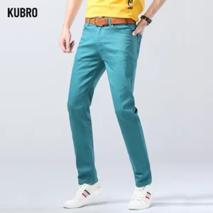 2024 Autumn New Men's Bright Stretch Fit Jeans Trendy Denim Straight-leg Trousers Male Red Lake Blue Yellow Trousers - Image 2