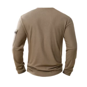 2025 New Men's Button Henley neck T Shirt Long Sleeve Casual Button Solid color T-Shirt Fashion Waffle Fake two-piece T-Shirt - Image 2