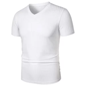 Summer Men's Short Sleeve Muscle T Shirts Stretch V Neck Bodybuilding Lightweight Streetwear Workout Tee Shirts Ribbed Shirt - Image 5