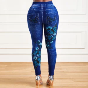 Plus Size Oversized Women High Waist Stretchy Legging Denim Look Skinny Jeggings Ladies Fashion Print Pencil Pants Clothing 2023 - Image 3