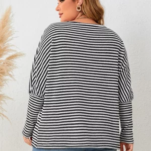 GIBSIE Plus Size Women's Striped Casual T-Shirts 2023 Fall Fashion Full Raglan Sleeve Female Loose O-Neck Tops Tee Woman New - Image 2