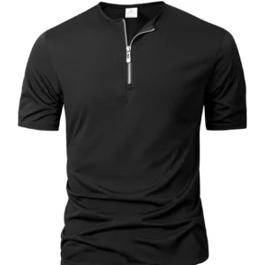 Summer Men's Short Sleeve Solid Color Zipper Collar Shirt Casual Sports T-Shirt Streetwear Daily Outdoor Activities Men's Top - Image 5
