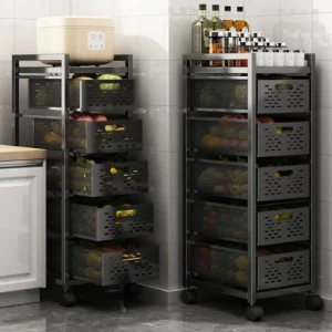 Shelf can draw cabinet vegetable seasoning basket drawer type floor-to-ceiling multi-layer slotted storage kitchen storage - Image 1
