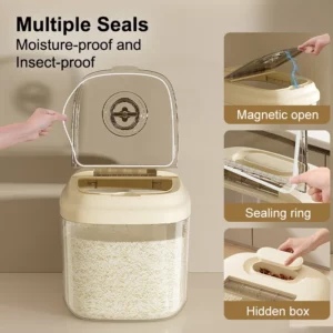 Food-Grade Rice Storage Container 10kg/22lbs Kitchen Organization - Large Clear Grain Bucket for Flour, Cereal, Pasta, Pet Food - Image 4