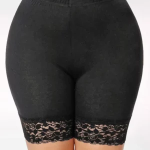 Women'S Plus Size Lace Stitching Sports Shorts Leggings XL High Waist Hollow Lace Stretch Leggings XL-4XL - Image 3