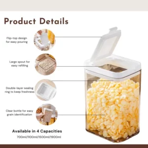Kitchen Storage Box,Cereal Dispenser,Food Container for Grain Coffee Beans, Flour, Spice Organizer for Sugar,Vanilla,Pepper - Image 2