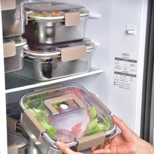 Stainless Steel Fresh-keeping Box Kitchen Household Food Grade Refrigerator Storage Box with Lid Frozen Meat Storage - Image 4
