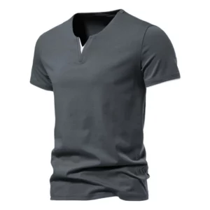 Men's T-shirt Summer Henley V-neck Short Sleeve Men Casual Slim Fit Basic Loose Fitness Sports Breathable Top - Image 3